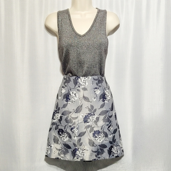NWT Loft Silky Silvery Floral A-line Mini Skirt (8P) - Picture 1 of 9